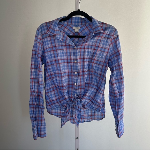 J. Crew Tops - J. Crew Blue Plaid Button Down with Tie Front